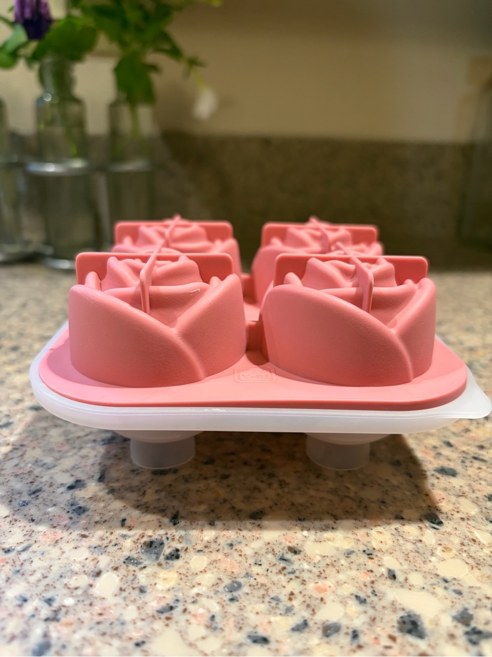 Silicone 4-Cavity Rose Mold in Dusty Pink